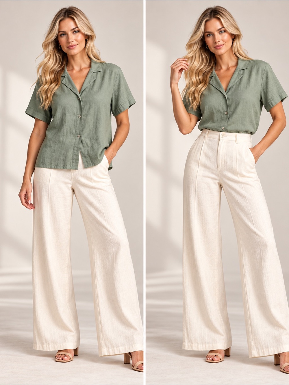Quince 100% European Linen Short Sleeve Shirt Light Cargo Green Women’s M